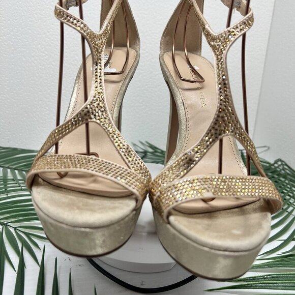 PELLE MODA Onora T-Strap Rhinestones High Heel Sandals In Platinum Size 7M - Picture 4 of 15